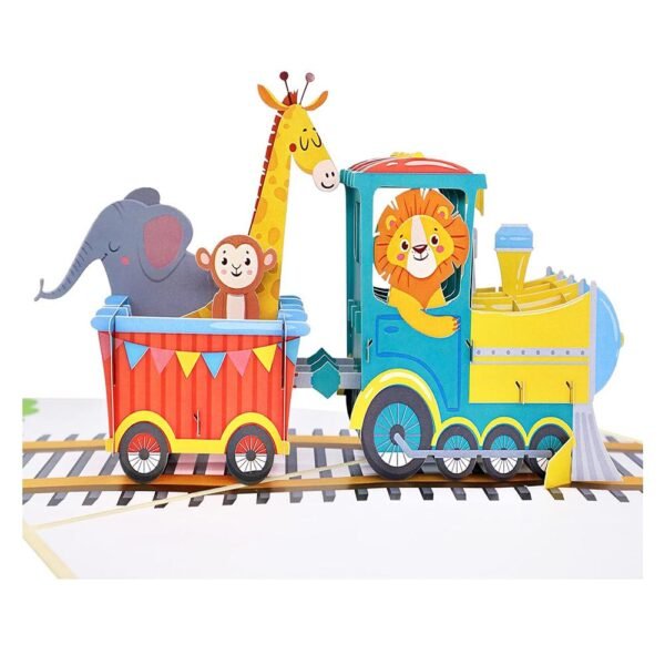 Tarjeta de felicitación de tren y animales