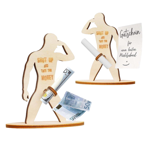 Figura masculina soporte para regalar dinero