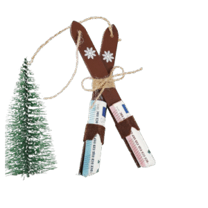 Miniesquís accesorio árbol de Navidad para regalar dinero