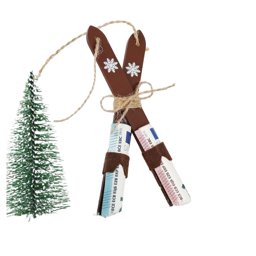 Miniesquís accesorio árbol de Navidad para regalar dinero