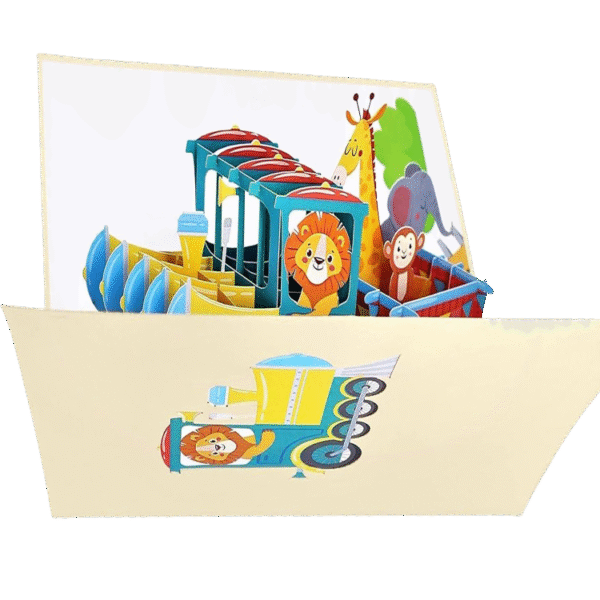 Tarjeta de felicitación de tren y animales