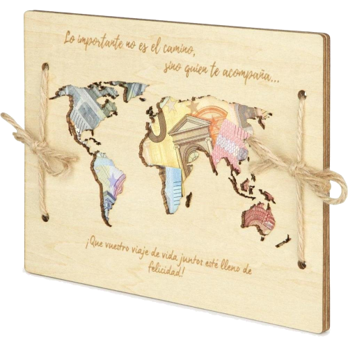 Tarjeta de madera viaje de bodas